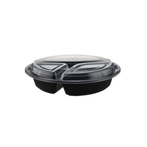 Black Base Round Container 48oz 3 Compartment
