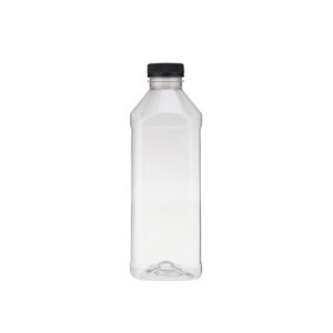 Plastic Square Bottle 1000ml + Black Cap